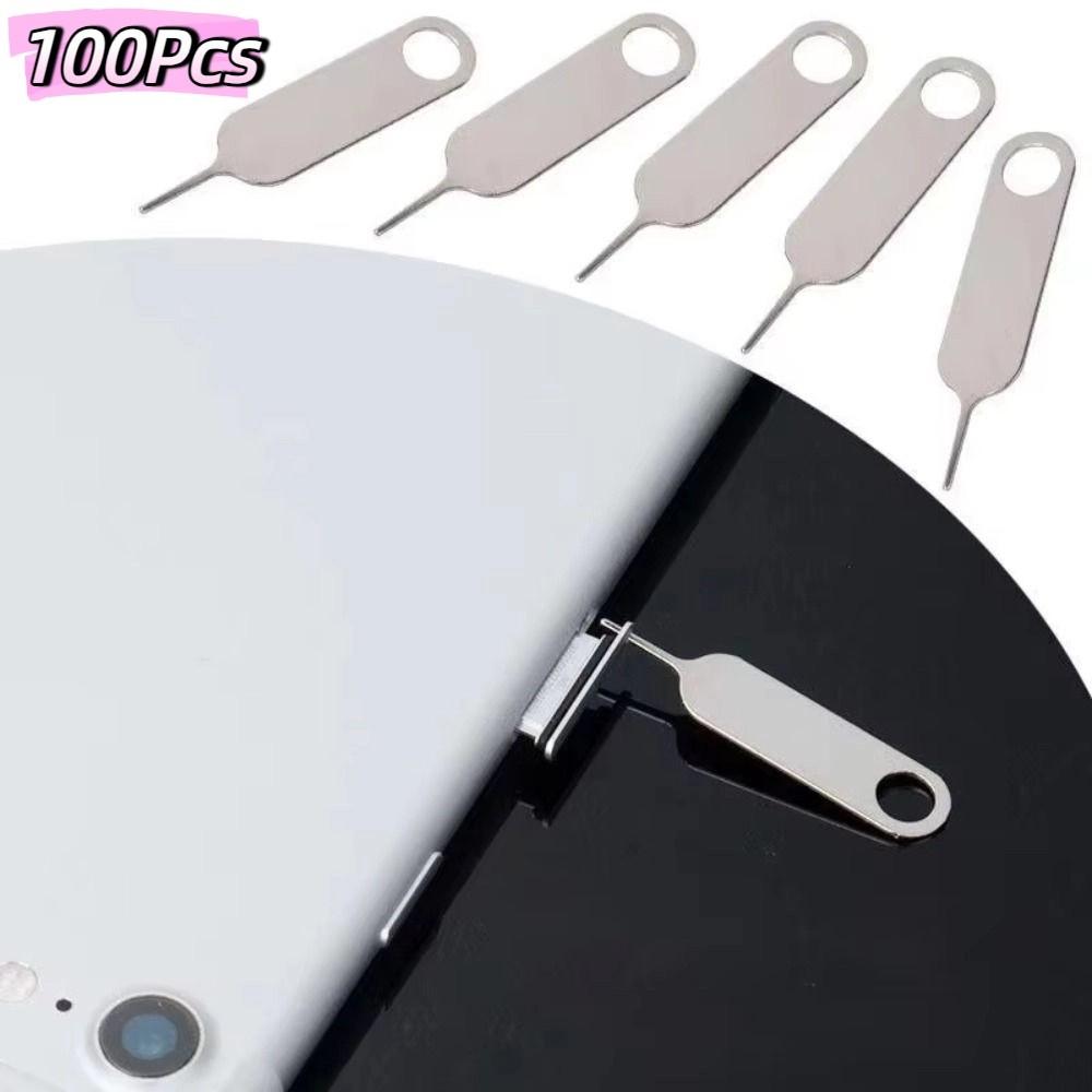 100Pcs Stainless Steel SIM Card Tray Ejector Pin Anti-Lost Ejecting Removal Needle Phone Key Tool