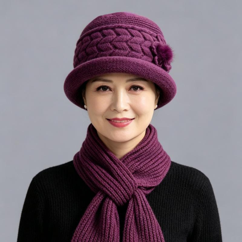 Medium and the elderly hat women's autumn and winter mother fashion basin hat warm bucket hat piled thickened knitted wool hat