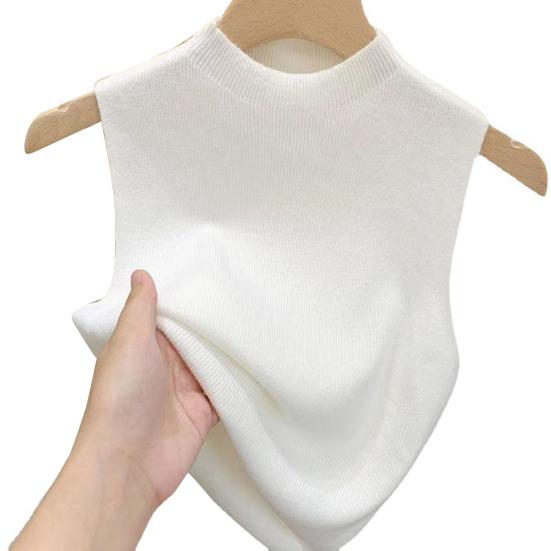 Women Knitted Vest Tops Slim Fit Half-High Collar Sleeveless Top Solid Color Stretchy Knit Blouse Daily Wear