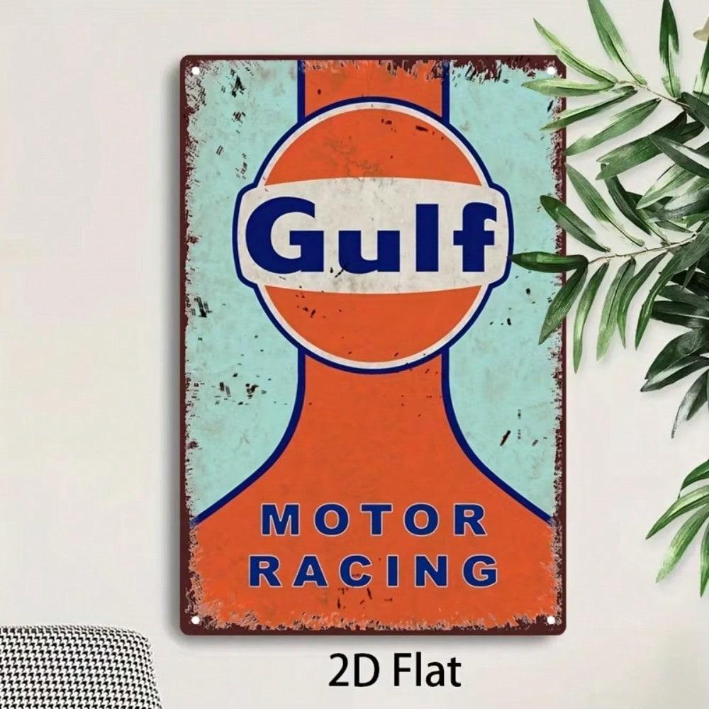 Винтажная жестяная табличка Gulf Racing, Ретро-металлическое настенное искусство для декора гаража, бара