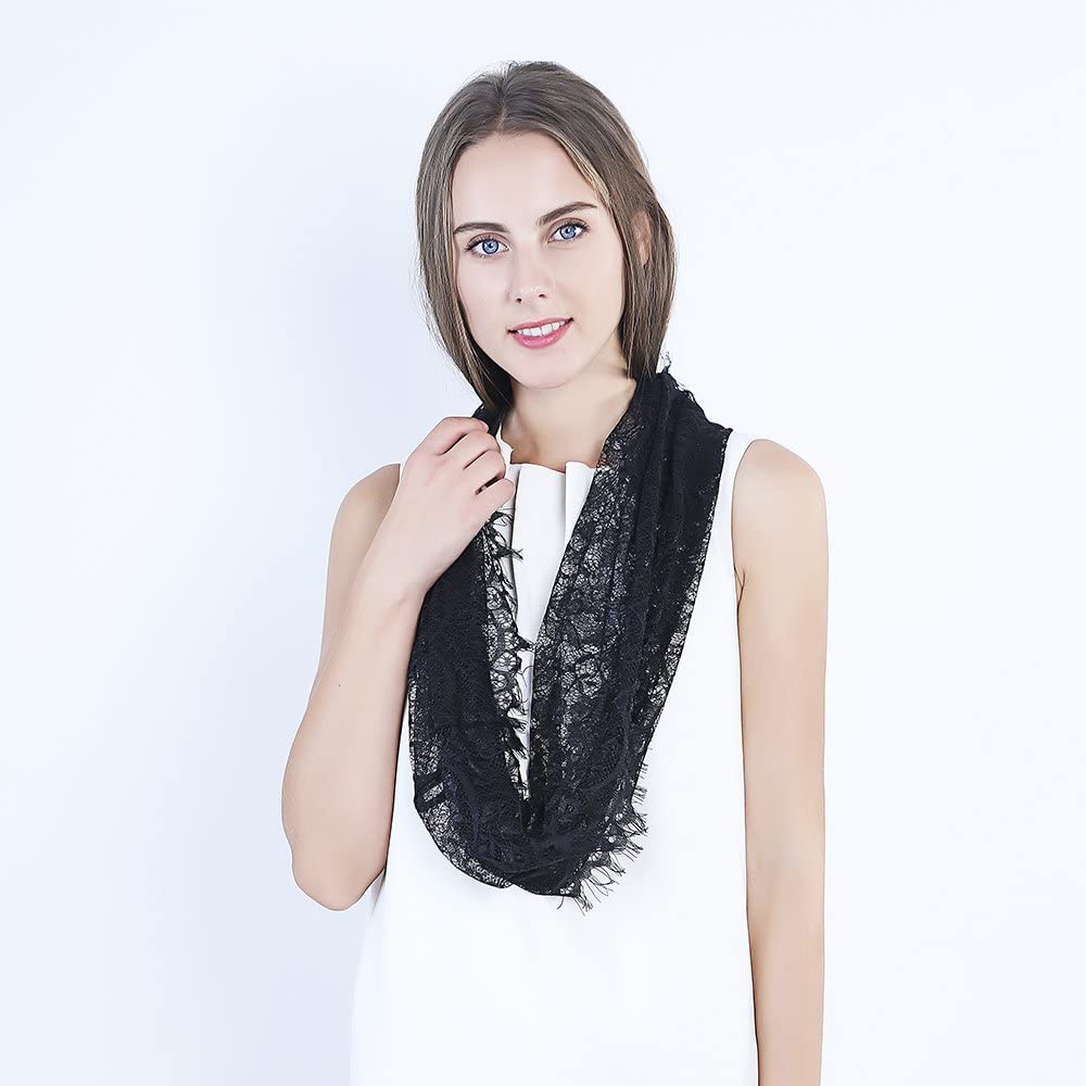 Женский шарф бесконечности, кружевная католическая вуаль, элегантная церковная вуаль, покрывающая голову, латинская массовая свадебная шаль, черная