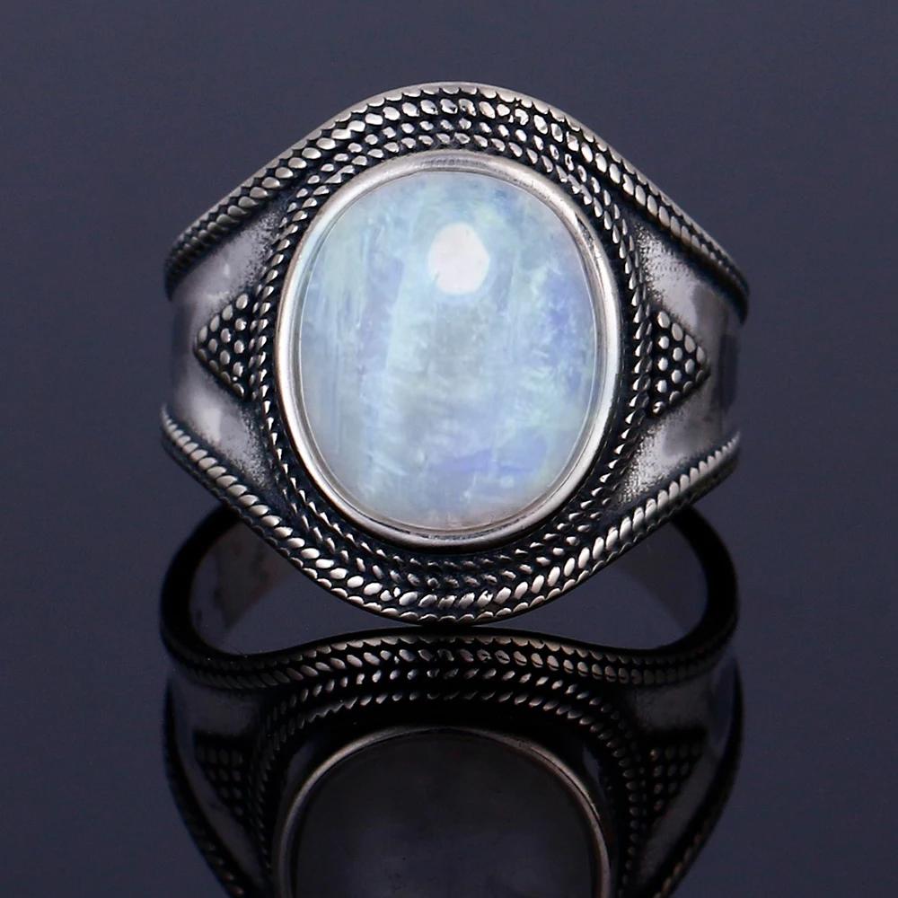Круглые Овальные Большие Натуральные Лунные Камни Кольца Женские S925 Серебряные Кольца Подарки Винтажные Тонкие Ювелирные Изделия
