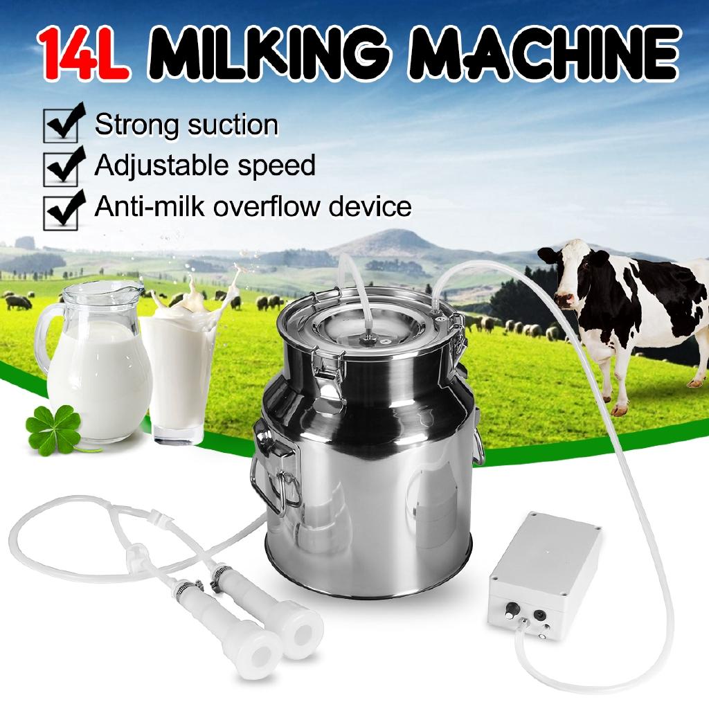 14L Cow Milking Machine Electric Milking Machine Stainless Steel Bucket For Farm Pasture Cows Goats Bucket Cow Goat Sheep Milker