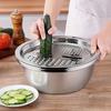Stainless Steel 3-in-1 Vegetable Strainer Slicer Cutter Graters Drain Basket Salad Maker Bowl Kitchen Accessory Tool