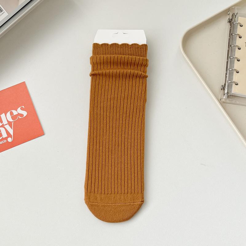 5/10 Pairs Autumn Winter Wool Socks for Women: Mid Calf Socks Fashionable Warm Versatile Pile Socks Solid Color Lace Socks Loose Fit Cashmere Socks