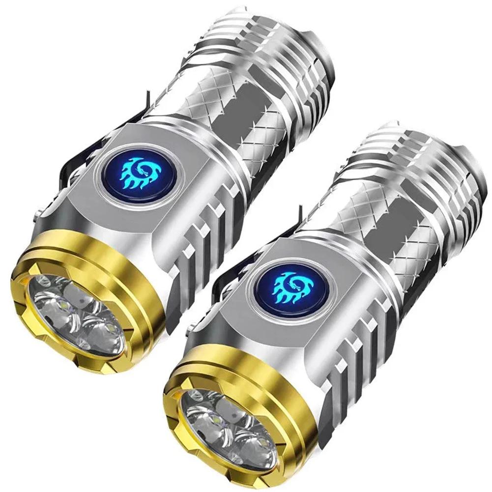 1-2Pcs Type-C Rechargeable Waterproof Flashlight Adjustable Brightness Flash Light Super Bright Powerful Handheld Flashlight