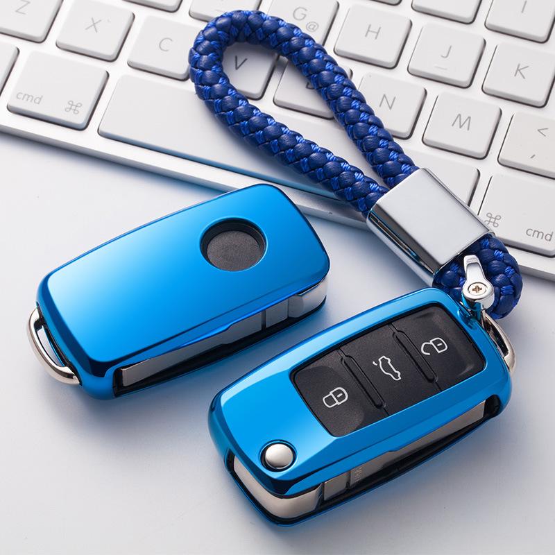 Volkswagen Folding TPU Key Case with Electroplated Soft Rubber Protective Shell for Lavida and Lamando Models