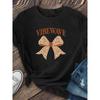 Women'S Bow "VIBE WAVE" Letter Print Short-sleeved Shirt Moderate Elasticity, Machine Washable, Crew Neck, Regular Fit, Summer 2026 New Style