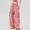 Women's Pink High-Waist Wide-Leg Overalls - Summer Casual Street Dance Style