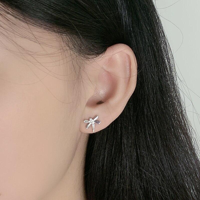 Серьги-гвоздики в виде стрекоз из стерлингового серебра S925 с бриллиантами Женская мода Личность Простота Творчество Животные