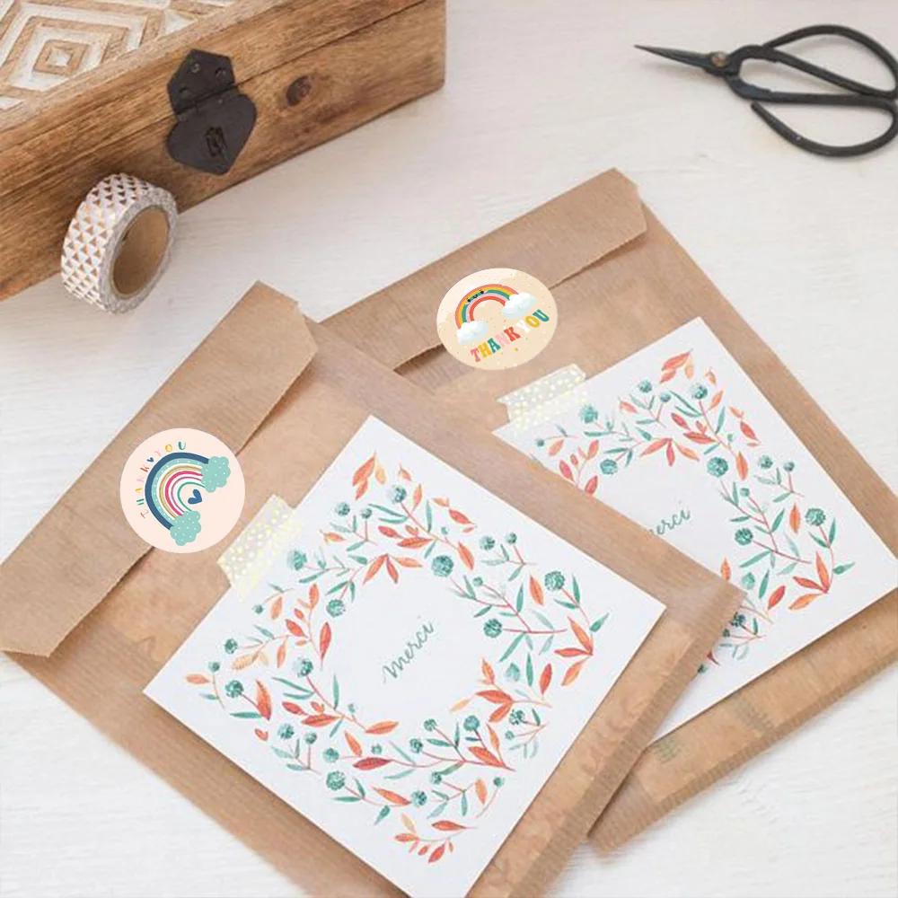 100-500pcs Thank you stickers for your order Cartoon Rainbow Clouds Stickers Handmade decor for gift package Stationery Stickers