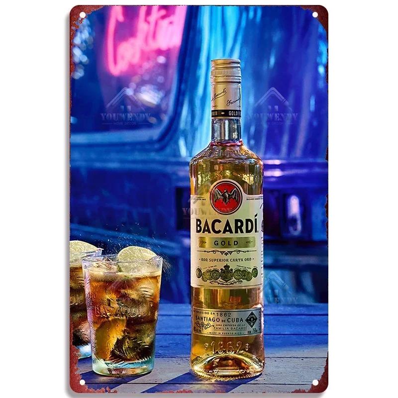 Ретро Bacardi Металлическая детская, Жестяная детская, Плакетка бренда рома, Винтажная тарелка, Настенное украшение, Постер, Бар, Мужская берлога, Шэбби