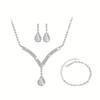 Bridal Party Jewelry Set With Zircon Water Drop Necklace Earrings And Bracelet For Weddings