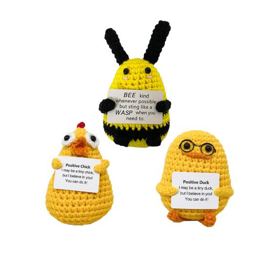 Позитивная вязаная крючком кукла-животное с вдохновляющей открыткой Эмоциональная поддержка Ручная работа Вязание Утка Цыпленок Пчела Украшение Орнамент Дети Взрослые Стресс
