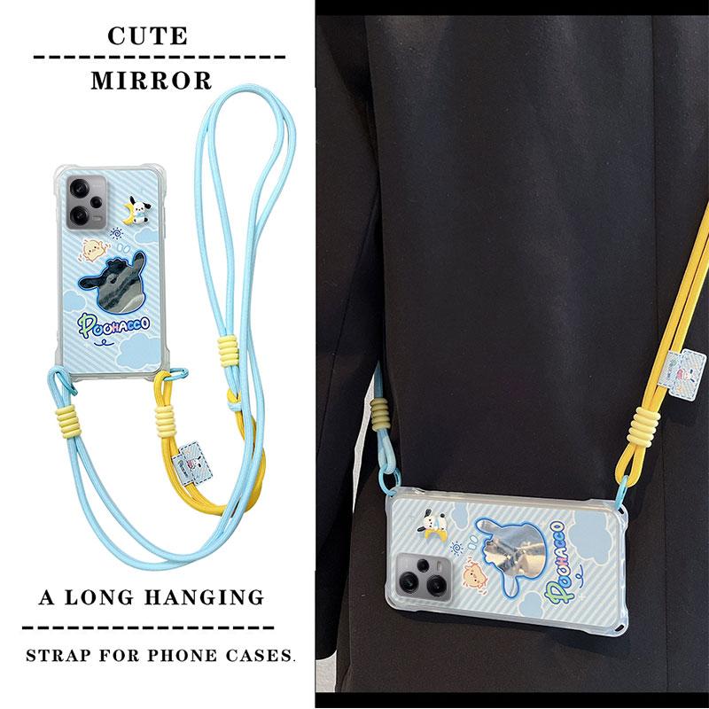 KEYSION Чехол для телефона с ремешком через плечо для Redmi Note 12 Pro 5G, милый мультяшный длинный шнурок, зеркальный противоударный чехол для Redmi Note 12 4G