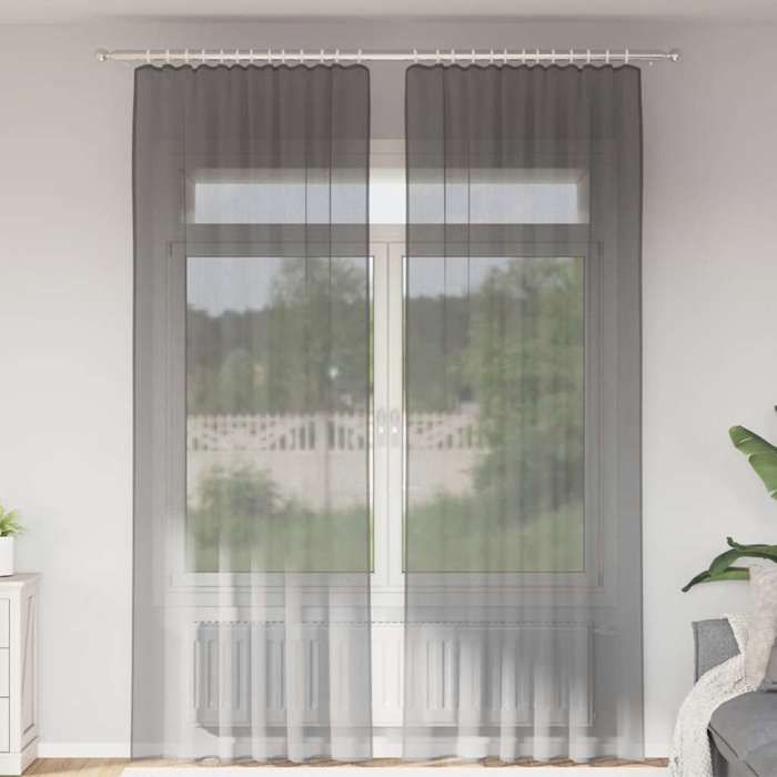 VidaXL Voile Curtains with Loops 2 Pcs Dark Grey 140x260 Cm, Net Curtain, Sheer Curtain, Window Voile, 4102275