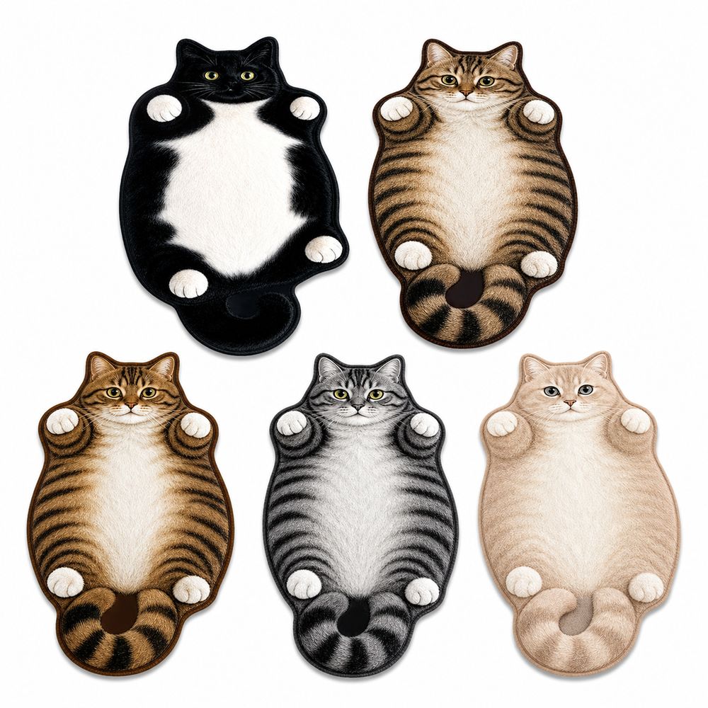 Absorbent Cat Shaped Rug Soft Surface Cat Shaped Carpet Cute Animal Print Rug Bedroom Decor