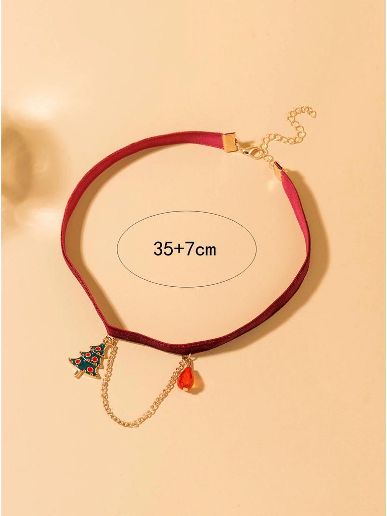 European-American Minimalist Christmas Necklace with Red Velvet Santa Gloves Pendant