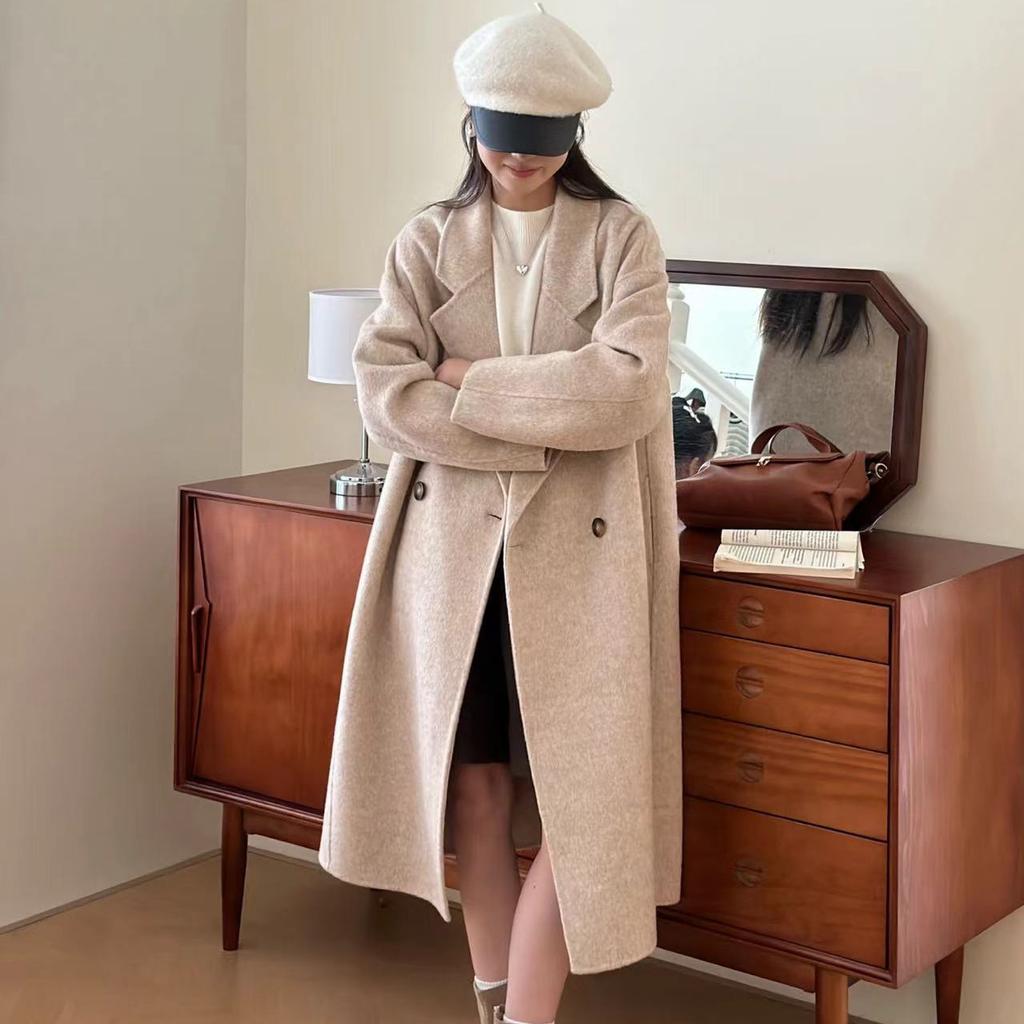 Корейский стиль кокона в форме кокона двухстороннее шерстяное пальто для женщин шерстяное пальто средней длины