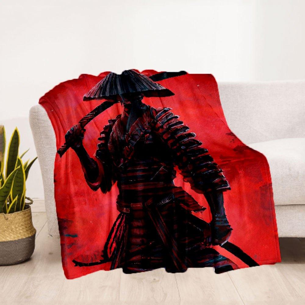 Samurai Warrior Art Print - Japanese Bushido PosterBlanket Flannel Throw Blanket for Sofa, Bed, Travel, Camping, Office, Couch, Chair, And B