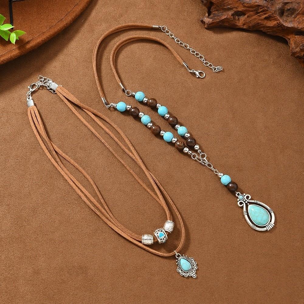 Blue Pendant Necklace Bohemian Style Stack Beach Choker Fashion Multilayer Necklace Party Wear