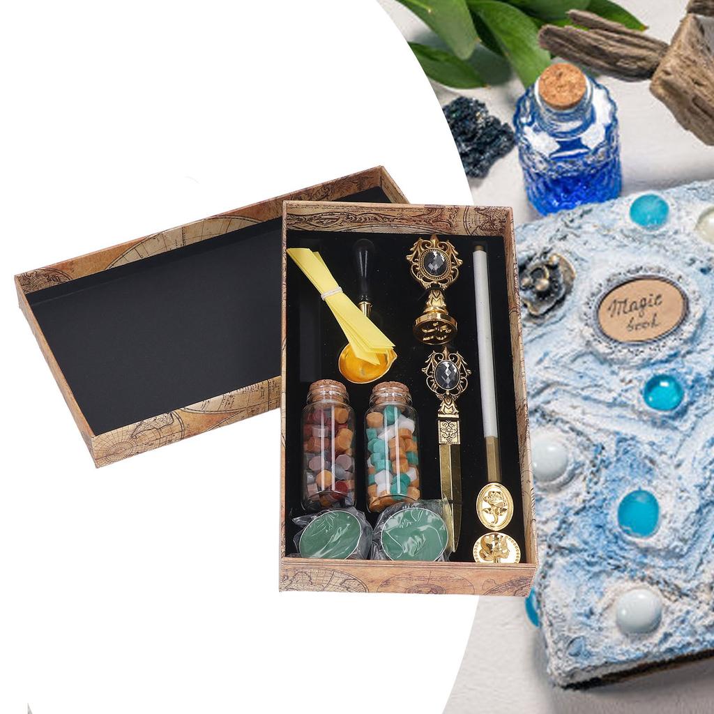 Wax Stamp Kit European Retro Stamp Hand Account Envelopes Paint Sealing Wax Kit Gift Earth Box Decoration
