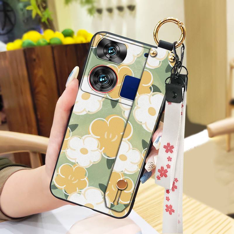 Waterproof Kickstand Phone Case For ZTE Nubia Z60 Ultra Oil Painting Soft Case Fashion Design Flower Anti-knock Lanyard