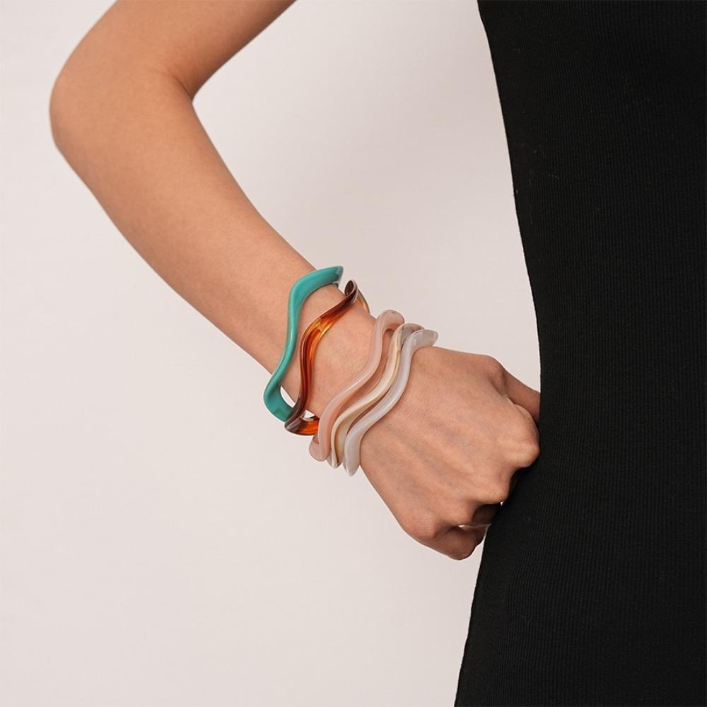Hip Hop Acrylic Bangle Bohemian Retro Hand Ring Temperament Irregular Wide Bracelet  Women