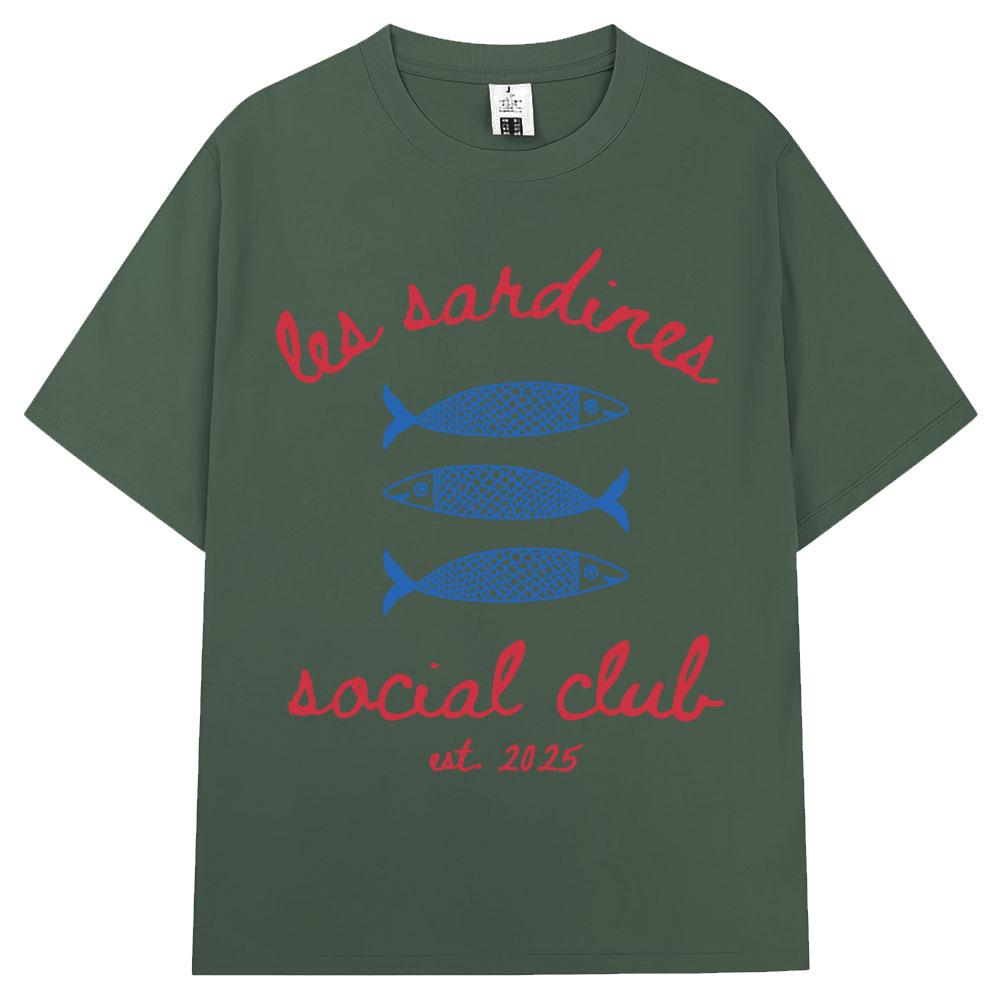 Les Sardines Social Club Graphic T Shirt Summer Fashion Vintage Unisex Unisex Short Sleeve Oversized Cotton Casual Tees Streetwear
