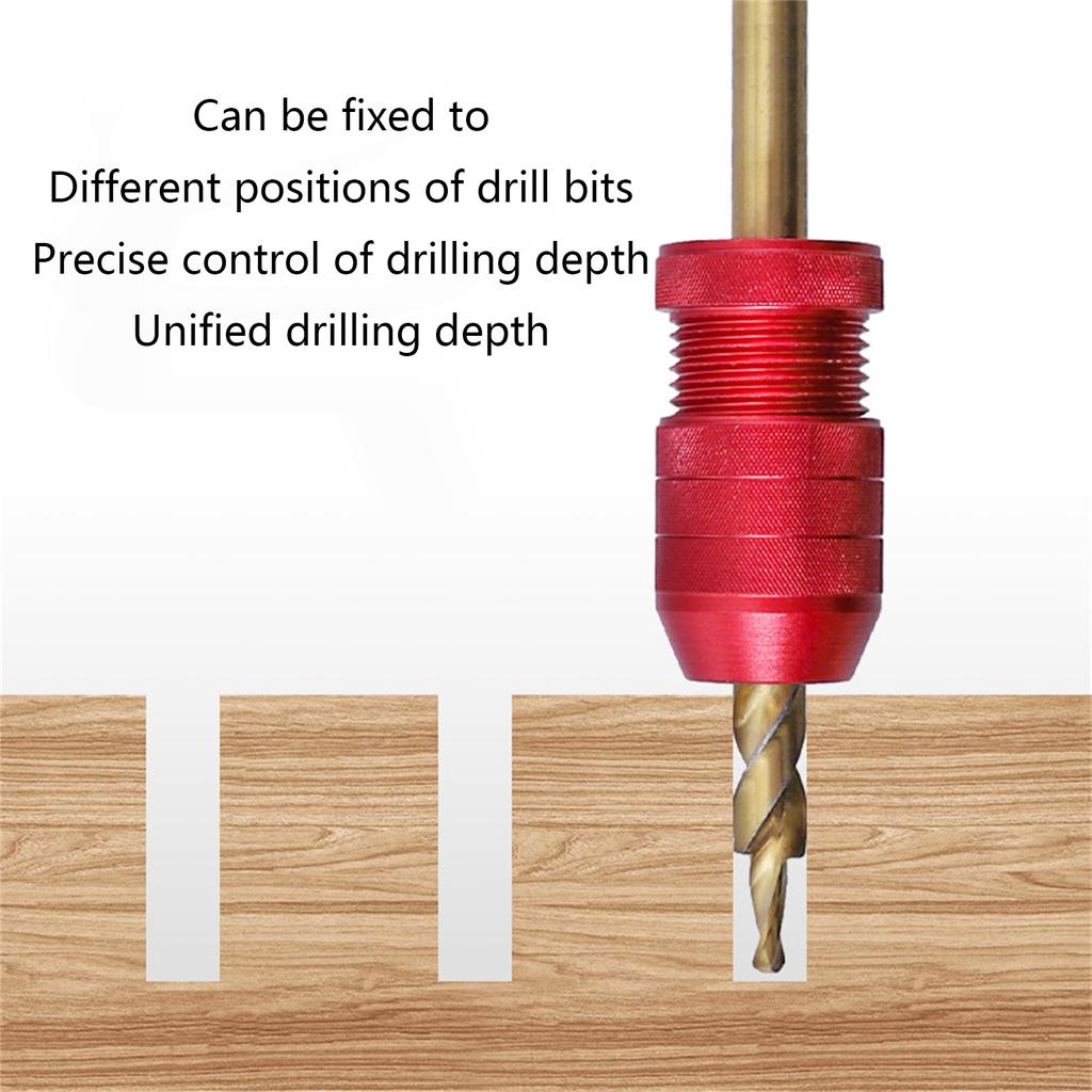 1PC Drill Bit Stop Collar Drill Depth Stop for Drill Bits Aluminum Drill Stop for Woodworking Hand Tools Red