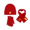 Milk Dragon New Red Set Windproof and Warm German Velvet Self-Heating Knitted Hat Scarf Gloves Three-piece Set