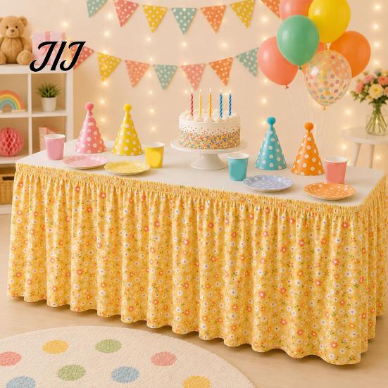 Easy Install Table Skirt with Elastic Floral Fruit Skirt, 6Ft x 29.5in Pleated Home Dining Decor Teacher Desk for Classroom, Office Decor, Party