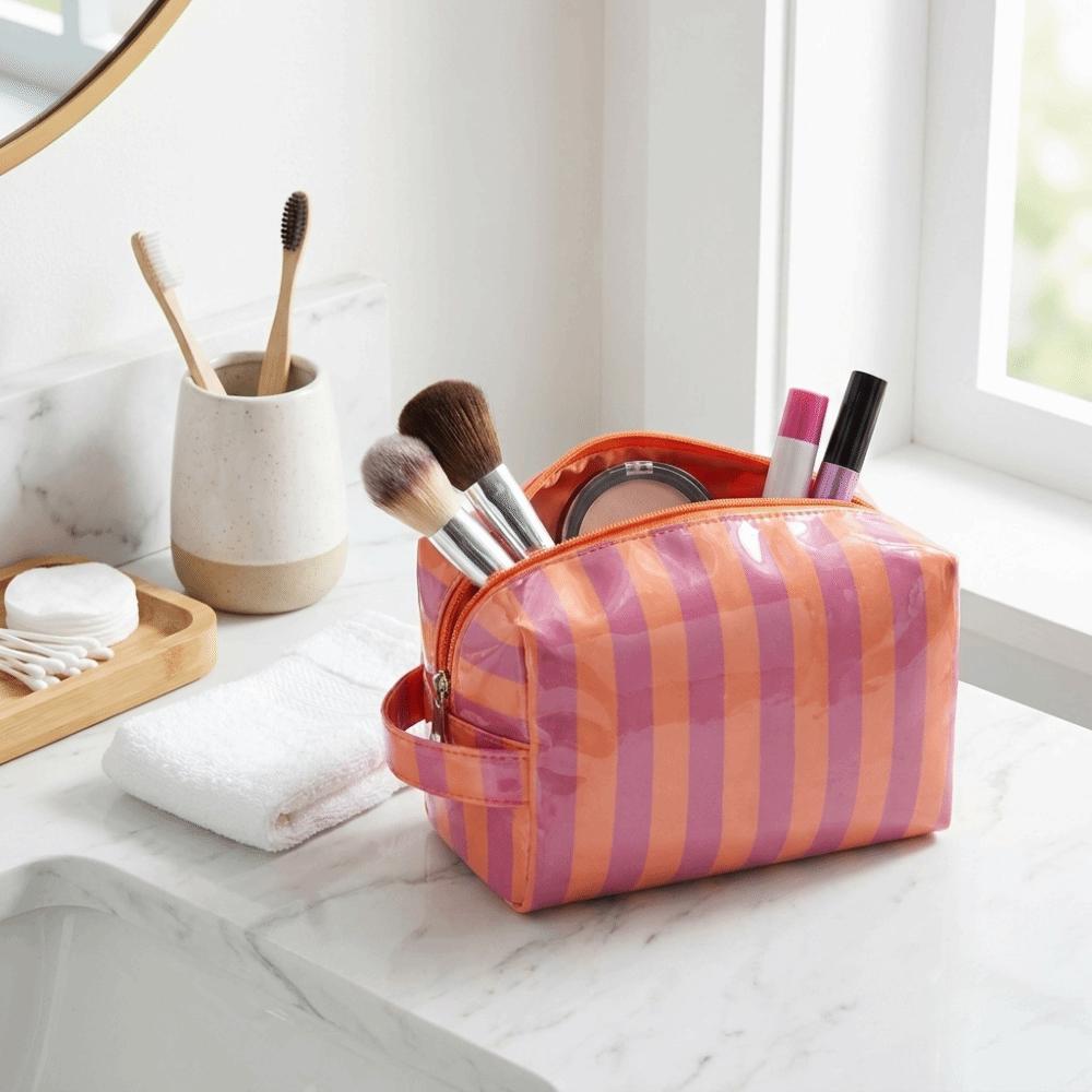 Waterproof Travel Cosmetic Storage Bag Pink PVC Makeup Organizer Fashion Toiletry Storage Bag Gym