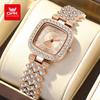 Full Diamond Quartz Watch for Women Fashion Square Roman Numeral Dial Luxury Elegant Ladies Dress Wristwatch