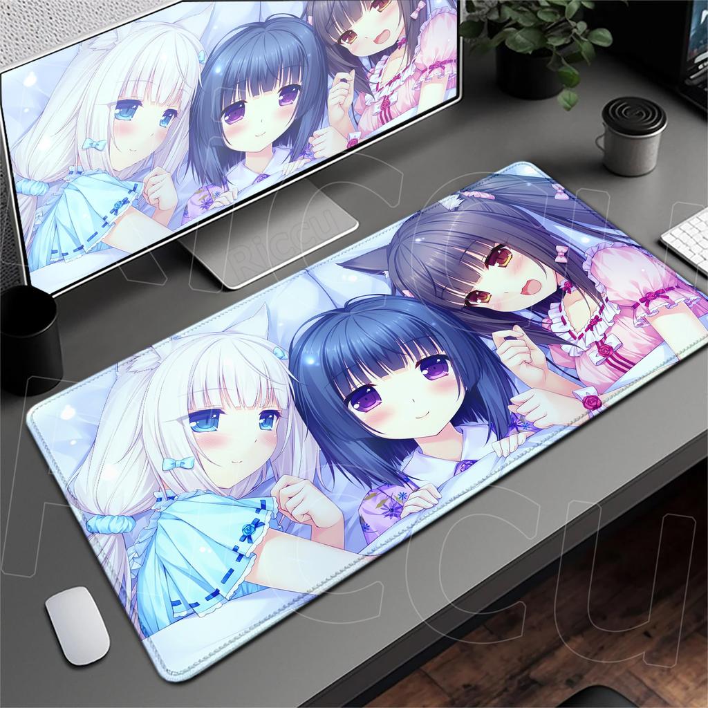 Аниме Nekopara Милая Девушка Ковер Большой Защитная Подушка для Компьютерного Стола XXL Игровой Коврик для Мыши с Заблокированным Краем Утолщенный Коврик для Клавиатуры Скоростной