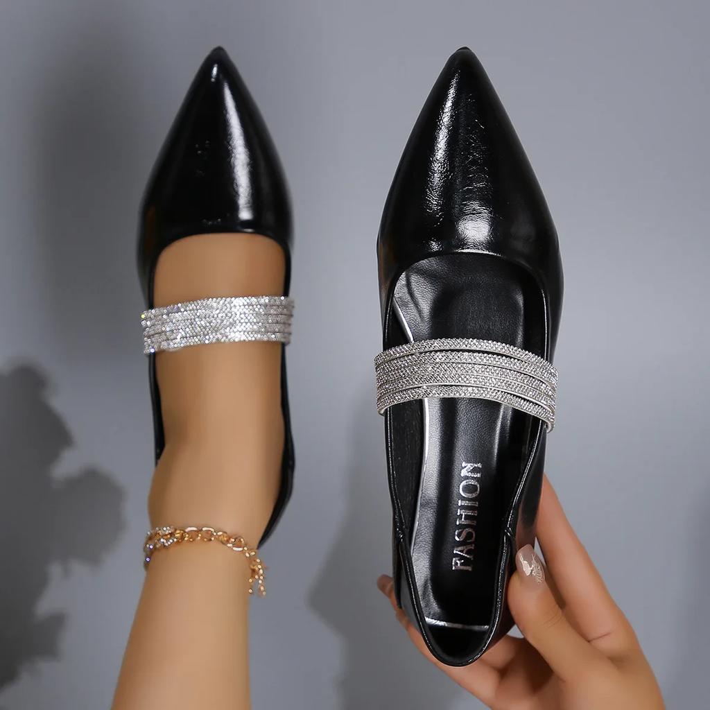 Новые женские туфли-лодочки на лето и осень, туфли-лодочки на низком каблуке с острым носком, женские балетки, удобные, блестящие, телесного цвета, размеры 35-42