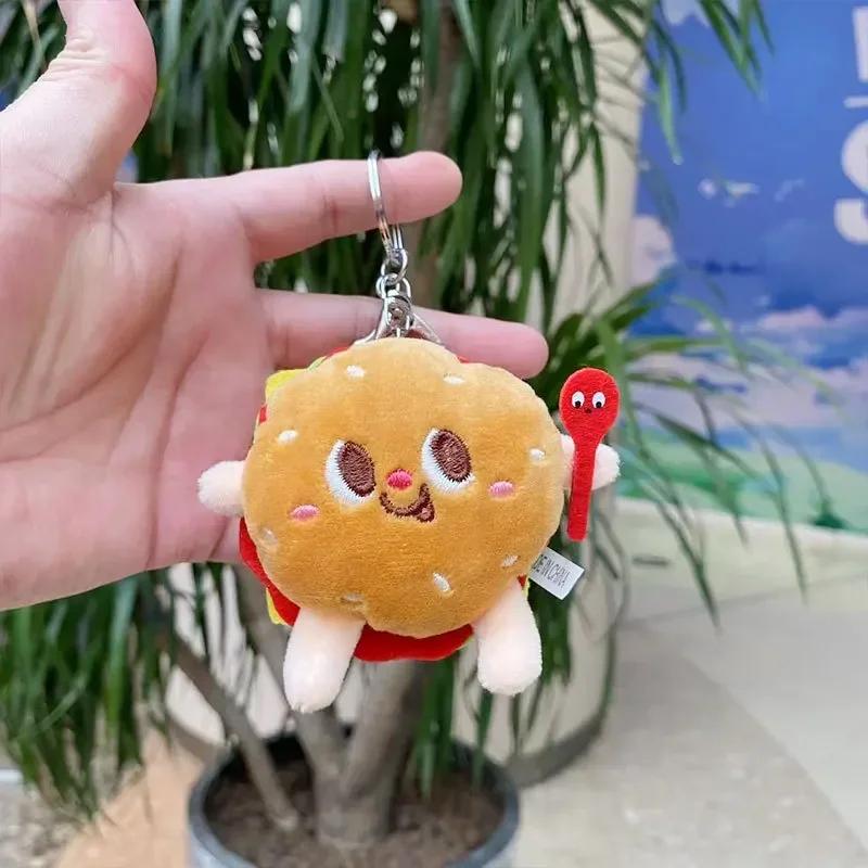 Cute Burger Hot Dog Plush Pendant Keychain Car Key Ring Accessories Decorative Gadget Interior Adorns Ornaments