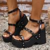 Fashion Gothic Punk Chunky Platform Sandals for Women Buckle Strap Wedge Heel Sandals Woman Thick Bottom Gladiator Shoe Zapatos De Mujer