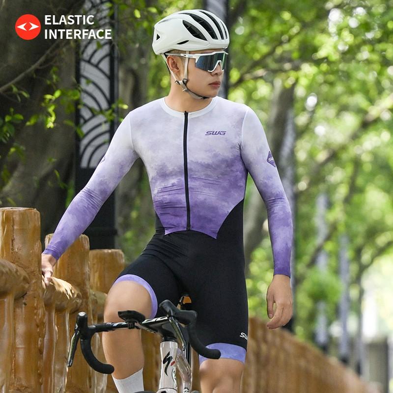 Mens Cycling Bodysuit With Dual Arrow Pad Long Sleeve Quick-Dry Performance Wear