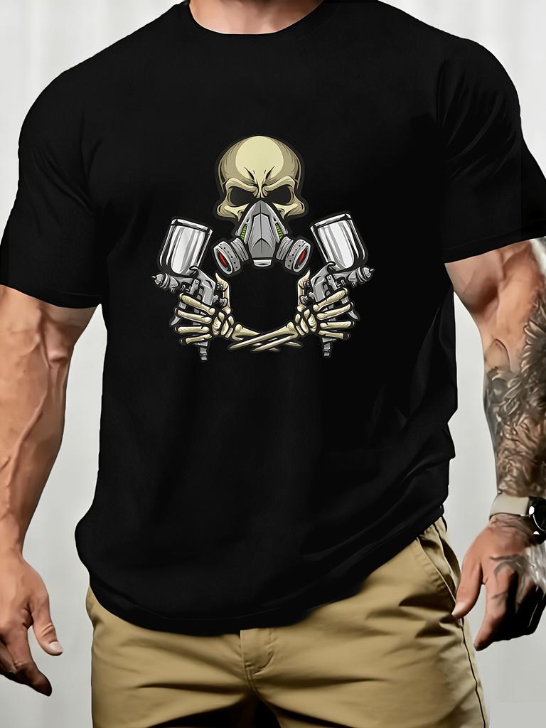 Unisexs Summer 100 Pure Cotton Fashionable Casual Cool Punk Skull Print Loose Sports Round Neck Short Sleeved TShirt Top