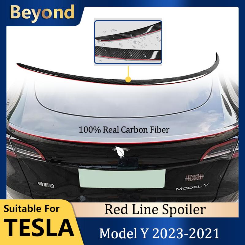For Tesla Model Y Rear Trunk Spoiler 100% Real Carbon Fiber Red Line For Tesla Model Y 2021-2022 Wings 2023 Auto Accessories