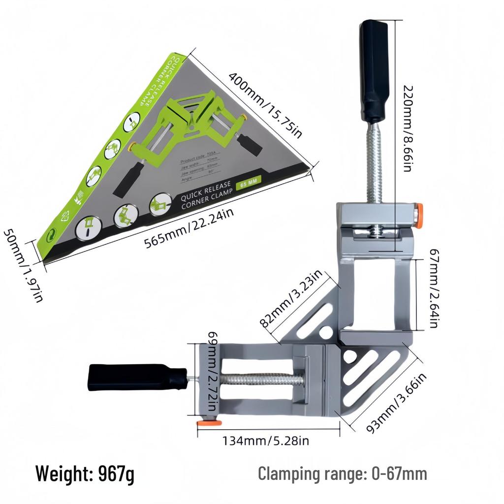 Мини-угольник 90° - Прямоугольный, Быстрозажимной для деревообработки, сварки, фоторамок, стекла, аквариумов