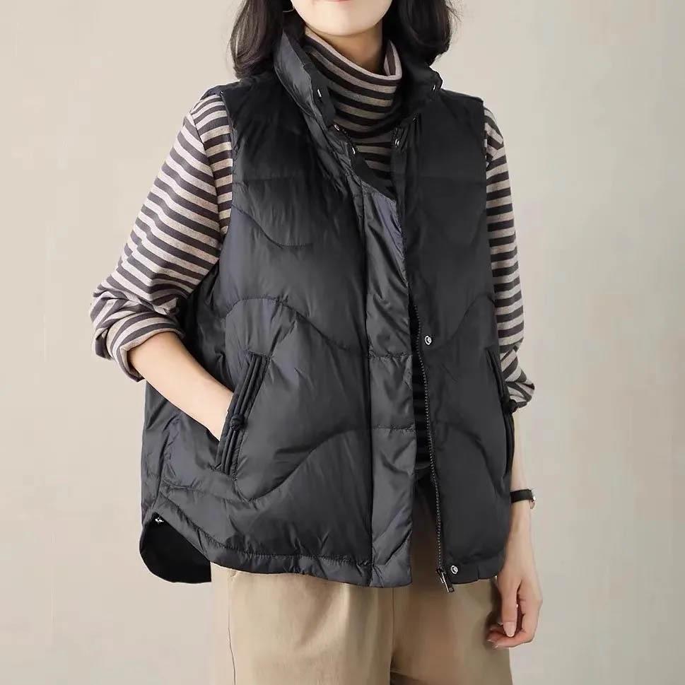 Vest Women Versatile Winter Solid Color Down Cotton Clothing Sleeveless Top Coat Jacket Vest