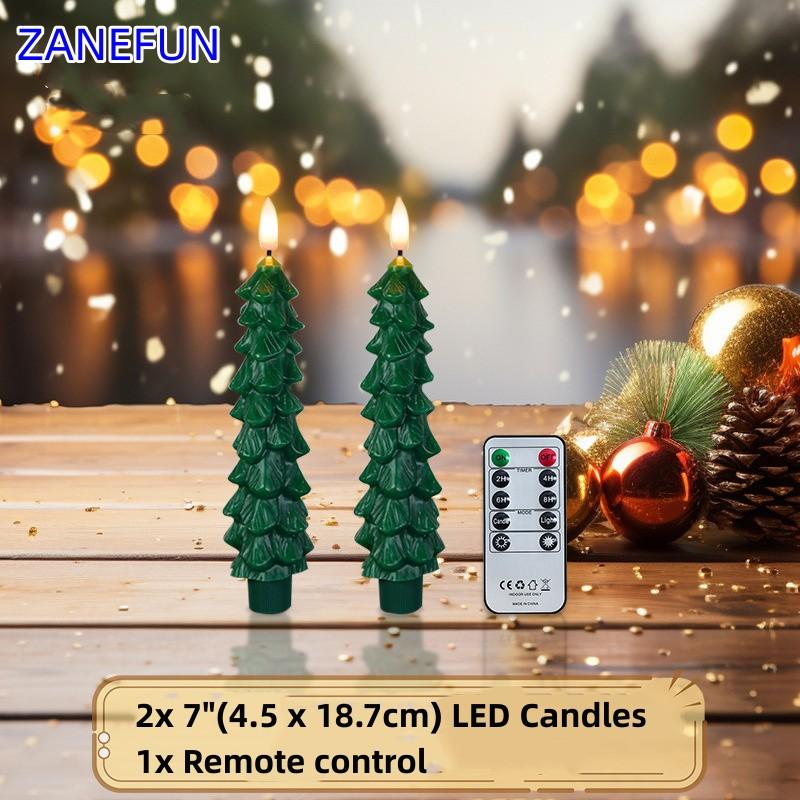Christmas Tree Flameless LED Candles Green Led Candlesticks with Timer Remote Christmas Tree 3D Flickering LED Flameless Candles