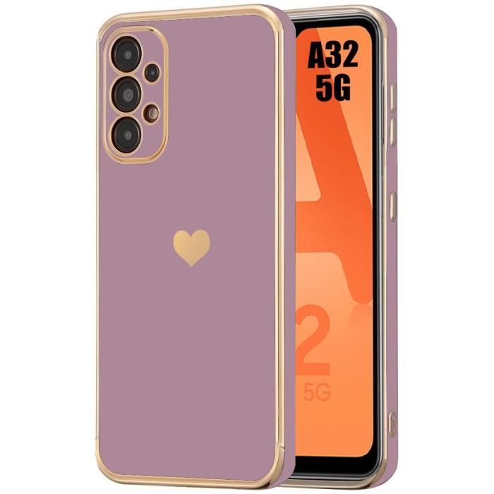 Coque de protection - PROSHOP - pour Samsung Galaxy A32 5G - Antichoc - Silicone - Motif Cœur Doré