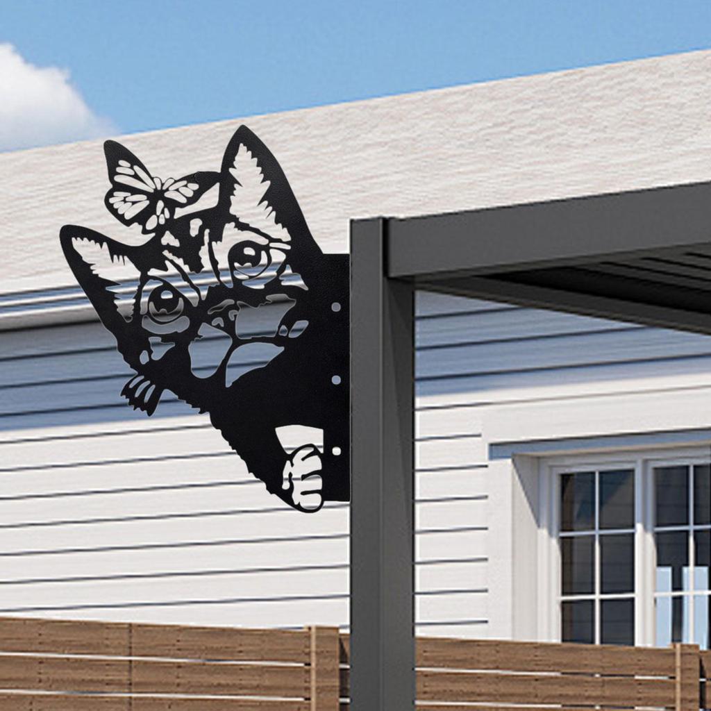 2D Peeping Metal Art Black Silhouette Artwork Fence Decoration Decorative Cutout Garden Ornament for