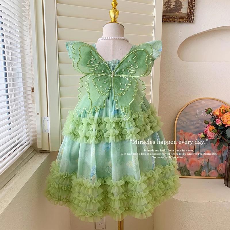 Girls Summer Mesh Princess Dress Sleeveless Tulle Party Gown With Butterfly And Floral Design For Kids