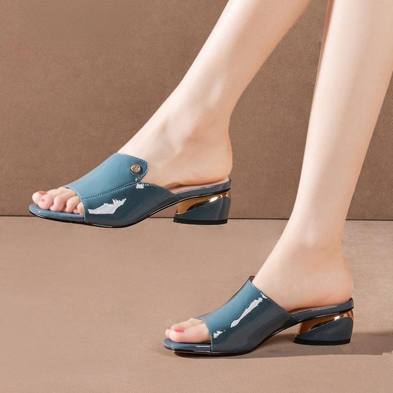 Модные женские шлепанцы, женские шлепанцы на квадратном каблуке, летняя обувь на высоком каблуке, уличные шлёпанцы с открытым носком, женские туфли-лодочки Zapato Mujer