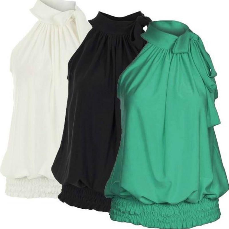 Элегантная женская блузка без рукавов из шифона «Лотос», излучающая вневременной стиль для офисной носки