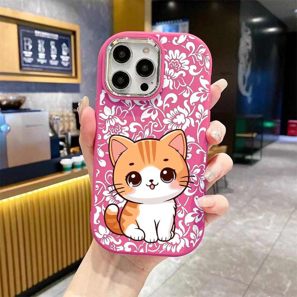 Phone Case: 2D flat design suitable for iPhone 18 17 16 15 14 13 Pro, couple style, orange and white kittens, Christmas and Halloween gift